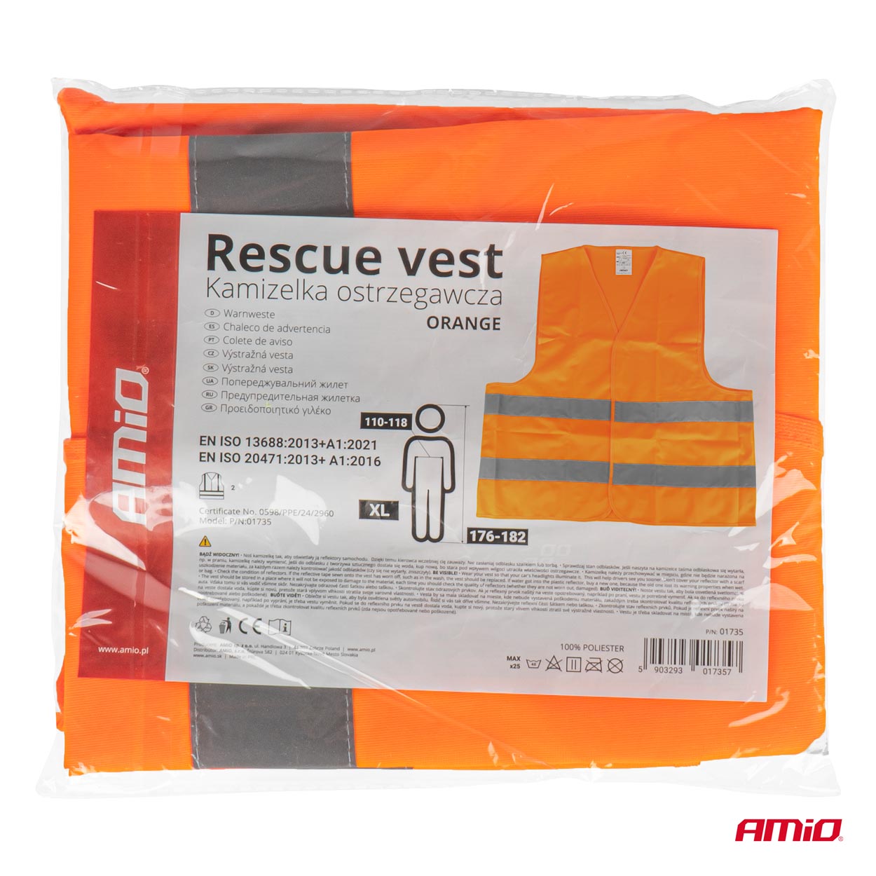 Veiligheidsvest oranje met certificaat - 01735 07 - 01735