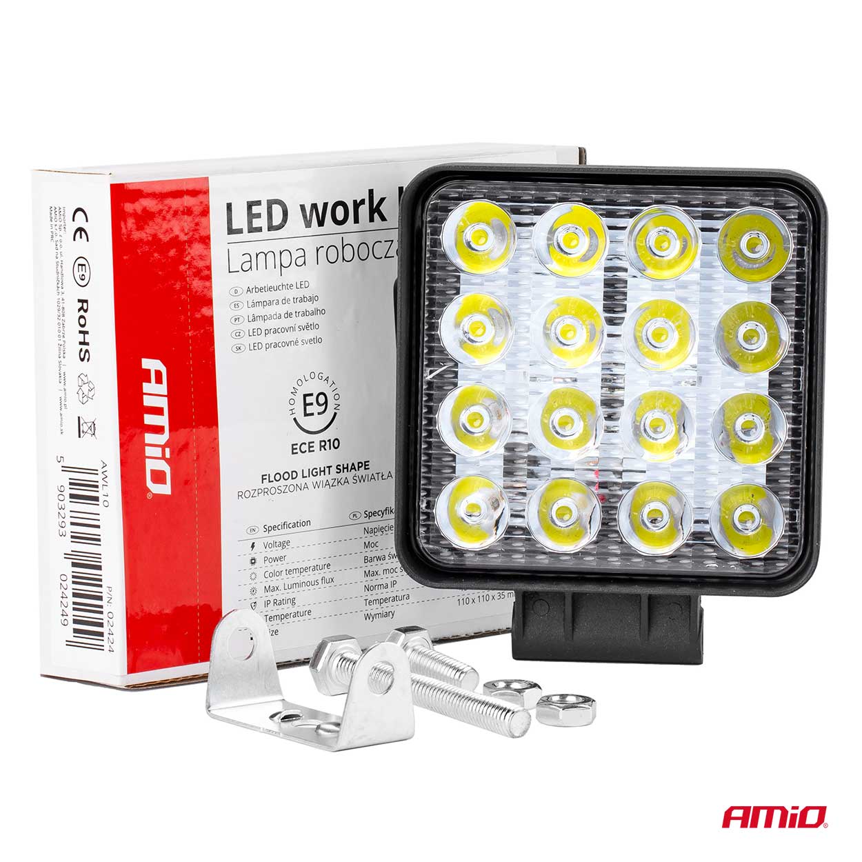 Werklamp LED 9-36V, afmeting 110x110mm - 02424 10 - 02424