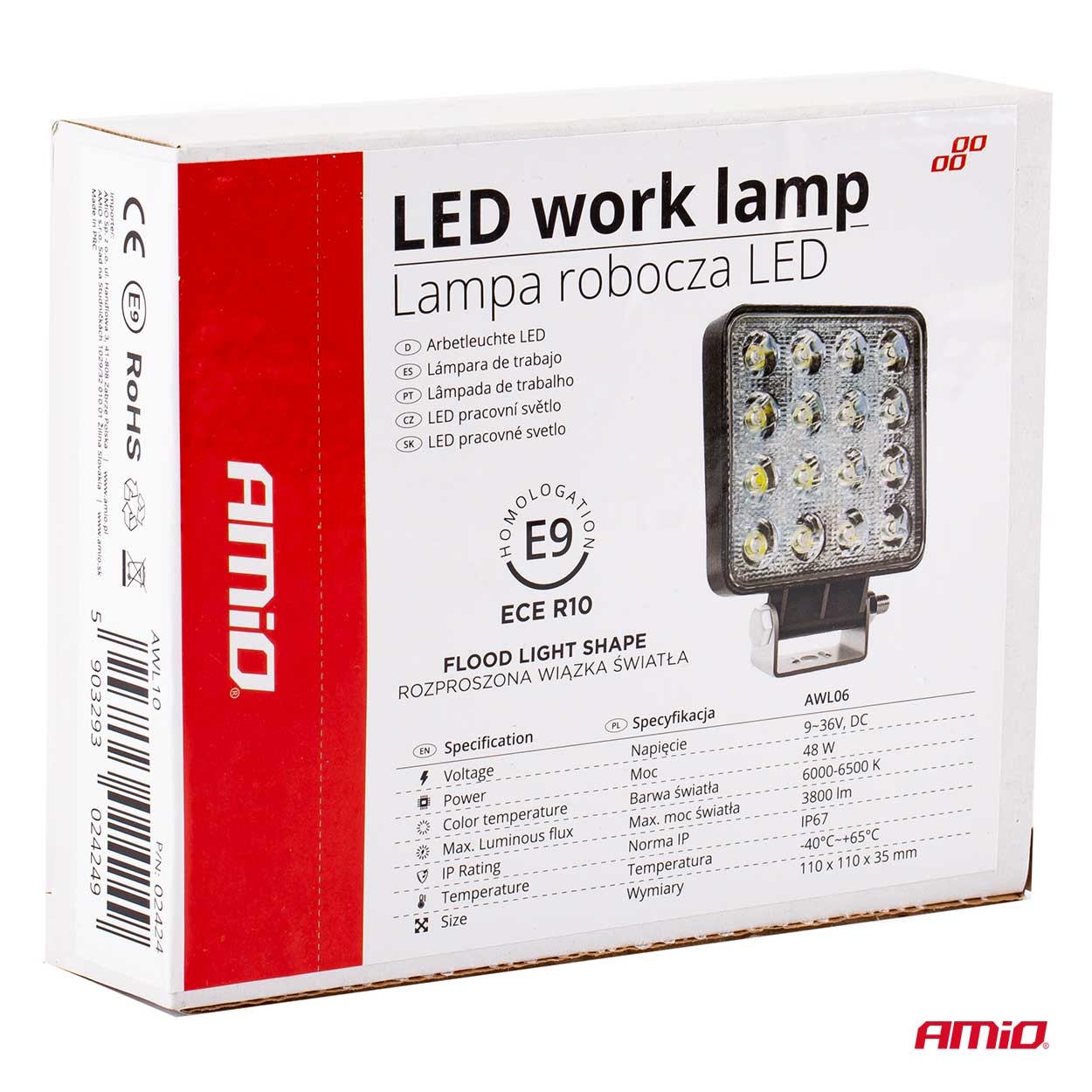 Werklamp LED 9-36V, afmeting 110x110mm - 02424 11c - 02424