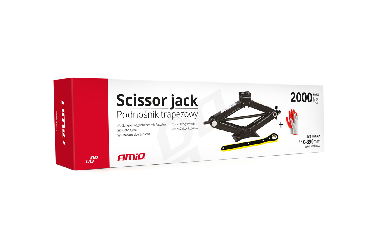 Schaarkrik met handslinger 2T en gratis handschoenen, 2000kg - 02479 5 scissor jack - 02479