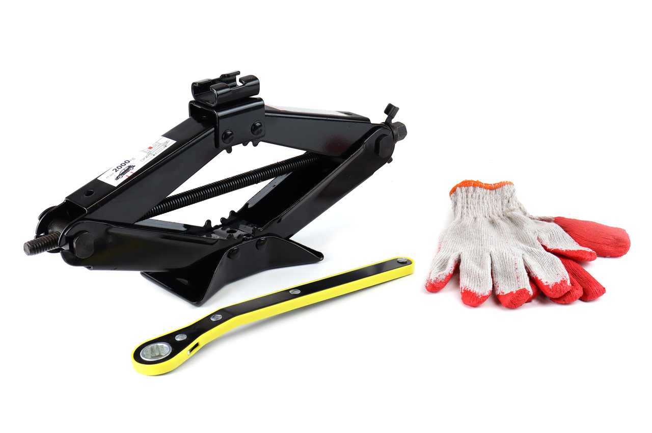 Schaarkrik met handslinger 2T en gratis handschoenen, 2000kg - 02479 - 02479