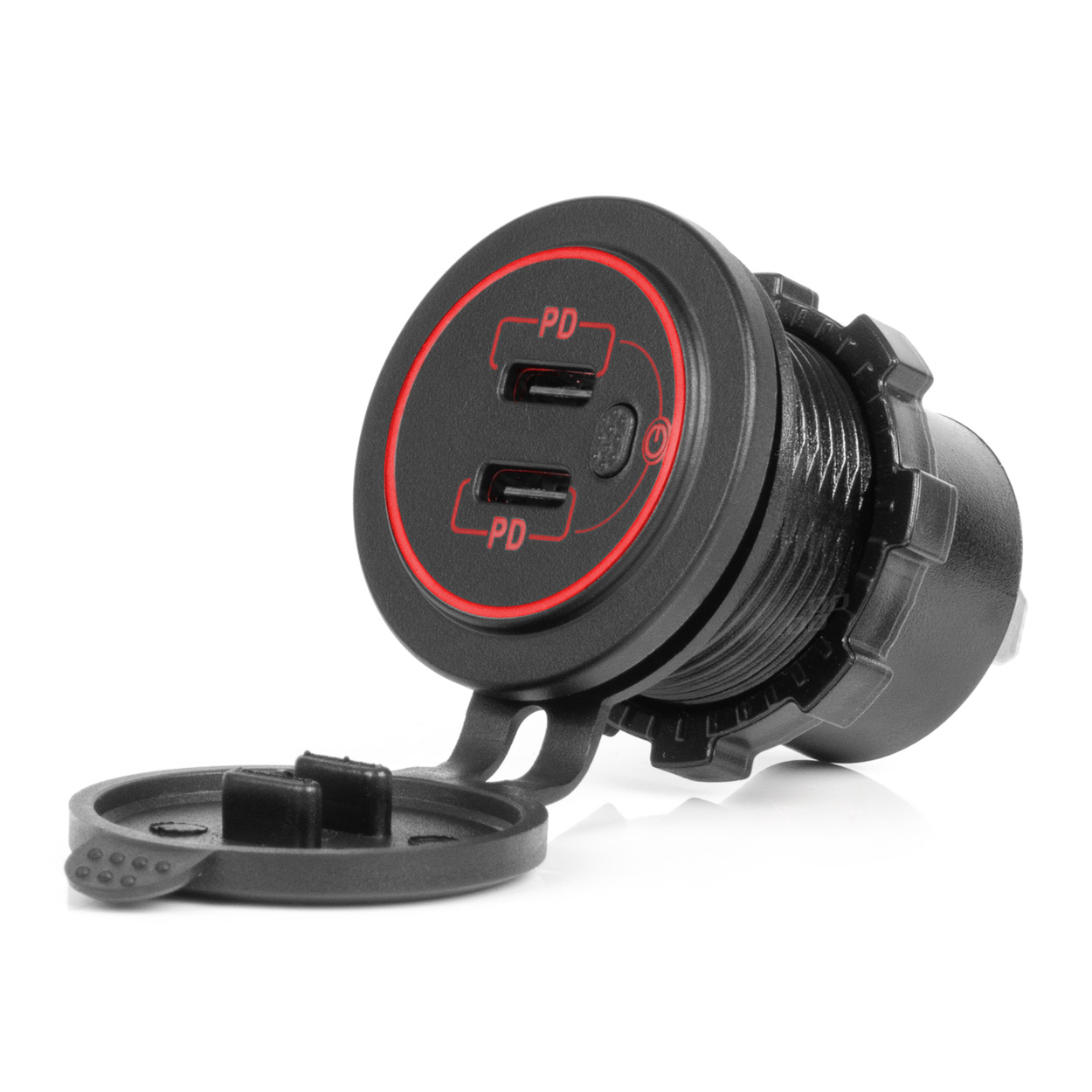 Dual USB C auto lader12/24V 3.0A max rood verlicht met aan-uit schakelaar - 04224 01 - 04224
