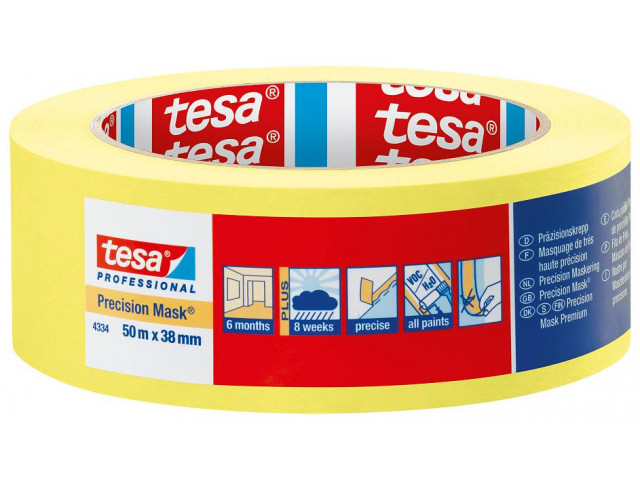 Tesa Precision Mask Indoor 04334  L.50mtr x B.38mm Geel (Per 4 Stuks) - 04334 640x480 - 04334-00003-01