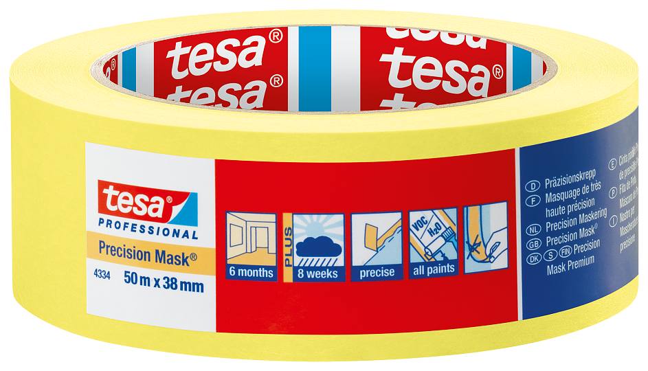 Tesa Precision Mask Indoor 04334  L.50mtr x B.25mm Geel (Per 6 Stuks) - 04334 - 04334-00001-00