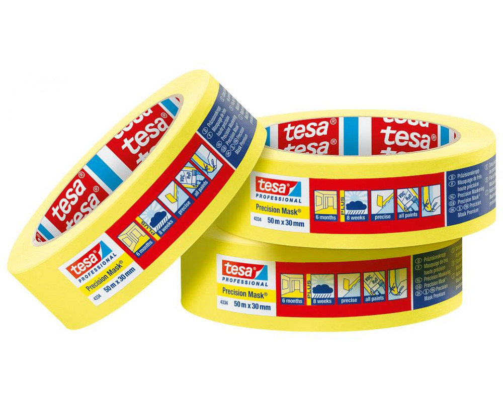 Tesa Precision Mask Indoor 04334  L.50mtr x B.38mm Geel (Per 4 Stuks) - 04334a 1000x800 - 04334-00003-01