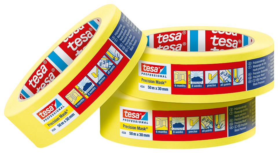 Tesa Precision Mask Indoor 04334  L.50mtr x B.25mm Geel (Per 6 Stuks) - 04334a - 04334-00001-00