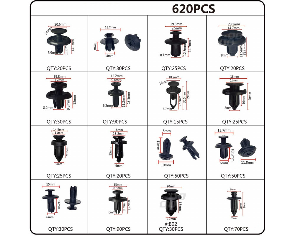 Universele set met 620stuks Automotive clips plus pinnen en gereedschap - 04433 04 - 04433