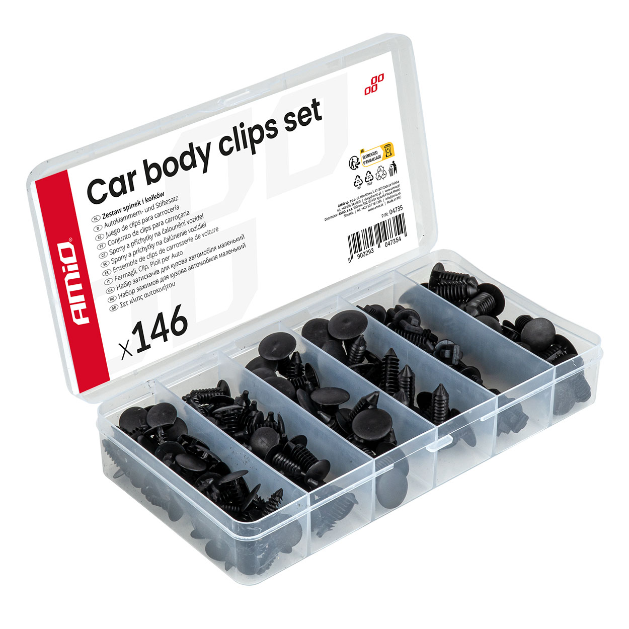 Set met 146stuks Automotive clips en bevestigingspinnen - 04735 - 04735