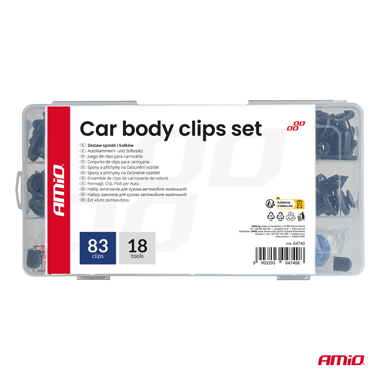 Set met 83stuks Automotive clips en bevestigingspinnen en gereedschap - 04740 5 - 04740