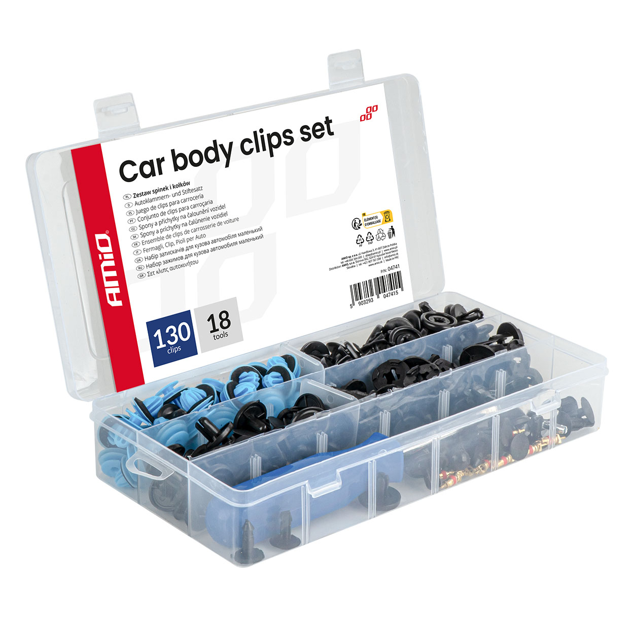 Set met 148stuks Automotive clips en bevestigingspinnen + gereedschap - 04741 - 04741