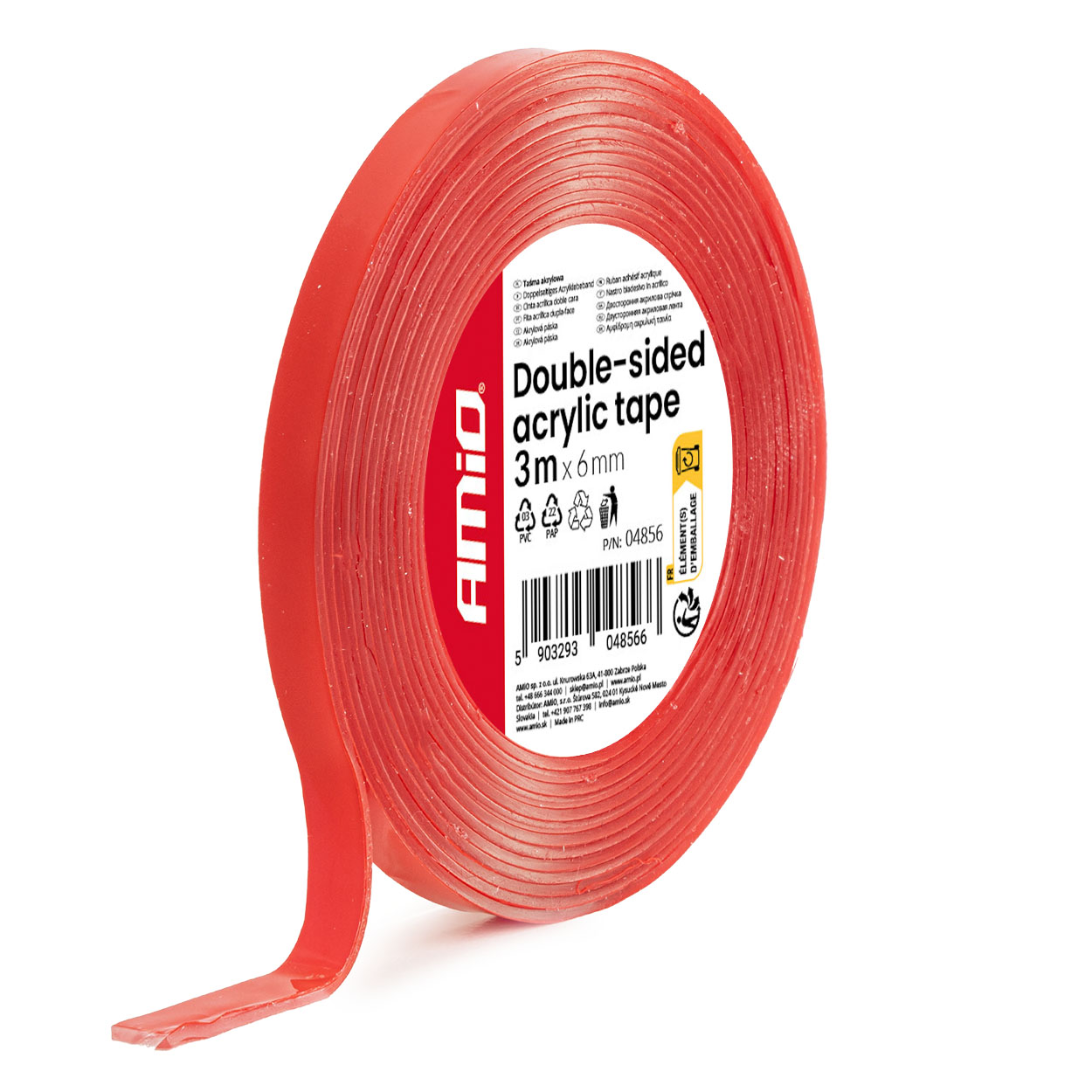 Dubbelzijdig acryl tape 6 mm x 3 mtr x 1 mm - 04856 - 04856