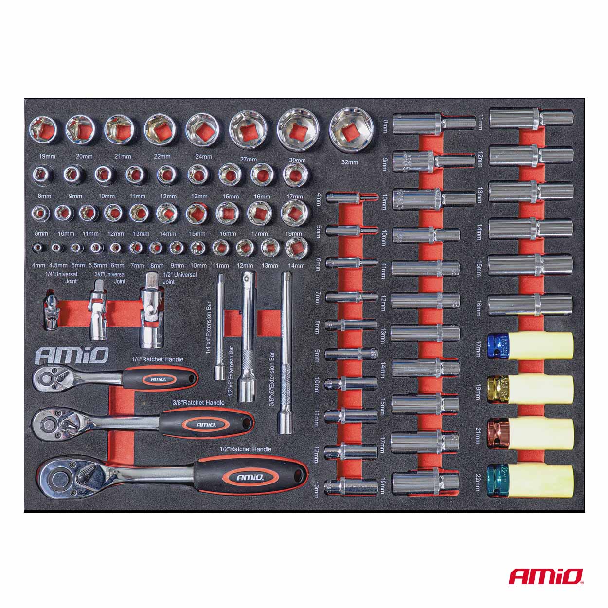 Gereedschapskast met 258-delige gereedschapset 840x460x870mm AMIO-04892 - 04892 17 - 04892