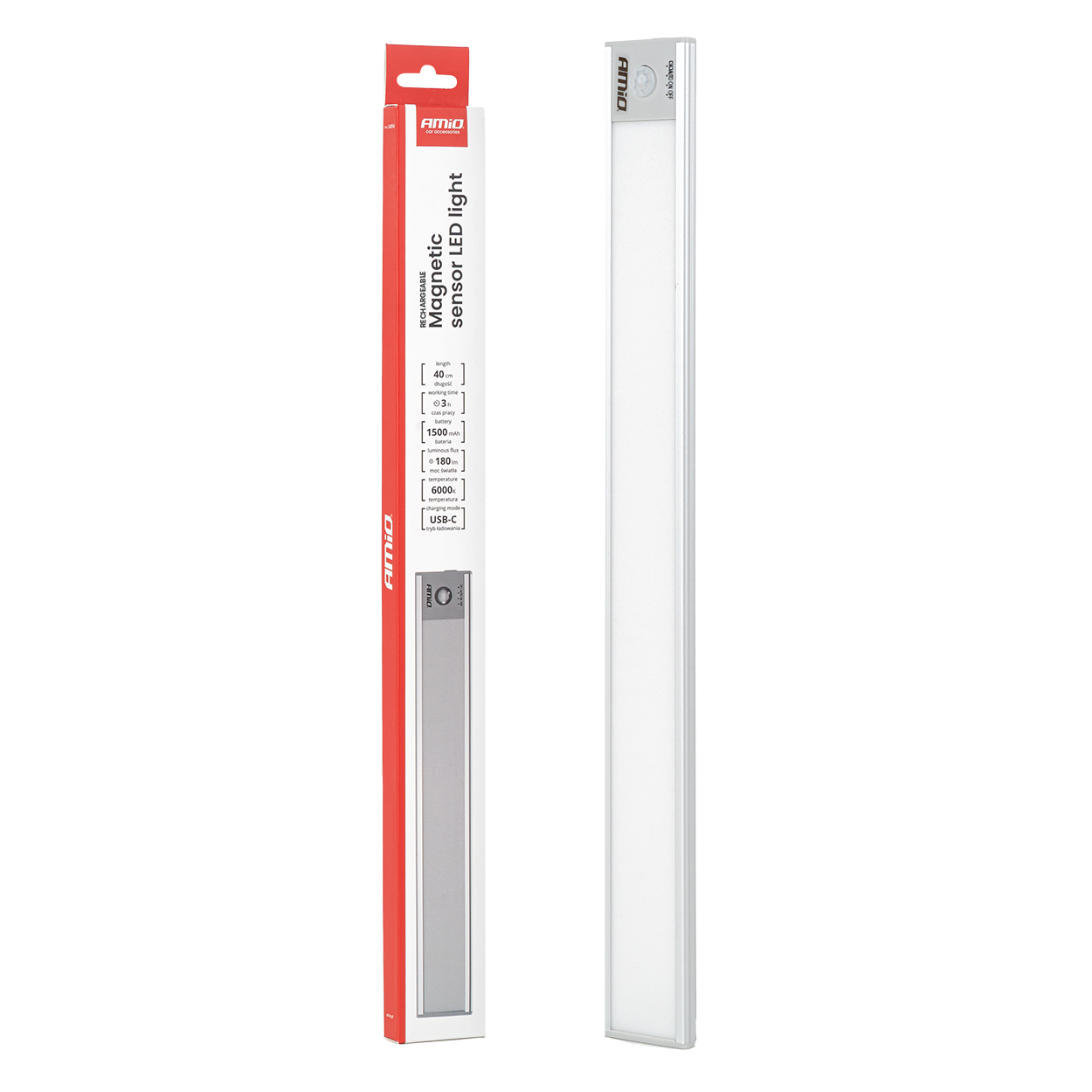 Oplaadbare LED lamp met PIR bewegingssensor en schemersensor (40x4.1x0.9cm) - 04894 - 04894
