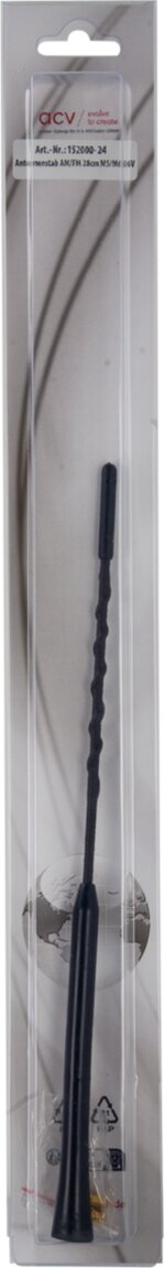 Antenne spriet 16V "low noise" AM/FM 28cm, met M5 en M6 verloopjes - 152000 24 blister - 152000-24