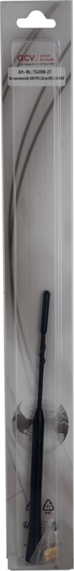 Antenne spriet 16V "low noise" AM/FM 20cm, met M5 en M6 verloopjes - 152000 27 blister - 152000-27