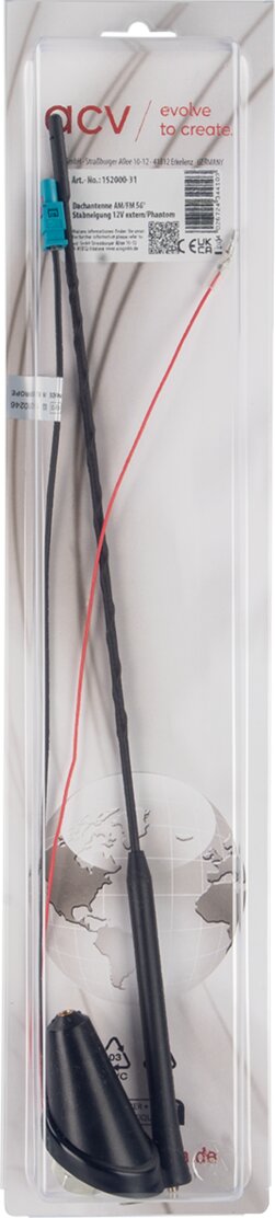 Universele dakantenne 16V AM/FM versterkt (active) 52graden plaatsingshoek - 152000 31 blister - 152000-31