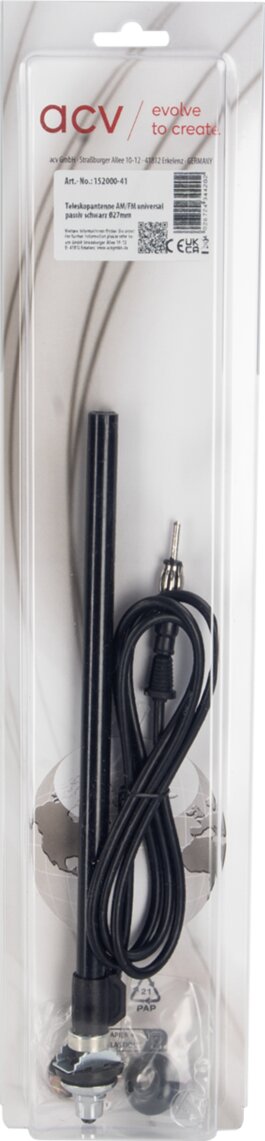 Universele inzinkantenne AM/FM zwart kleine kop (27mm) - 152000 41 blister - 152000-41