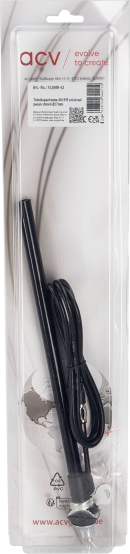 Universele inzinkantenne AM/FM chroom kleine kop (27mm) - 152000 42 blister - 152000-42
