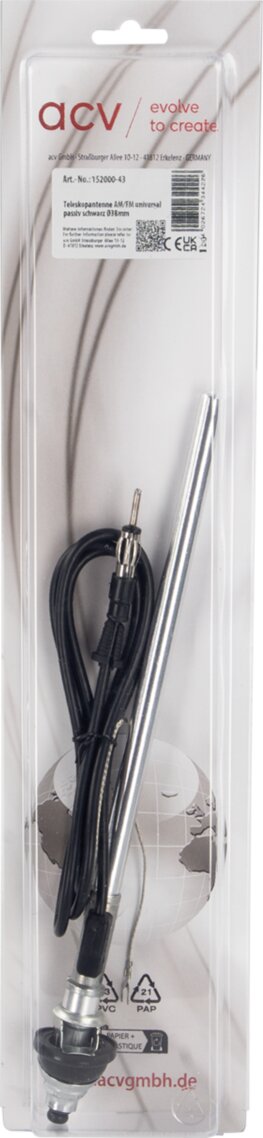 Universele inzinkantenne AM/FM zwart grote kop (38mm) - 152000 43 blister - 152000-43