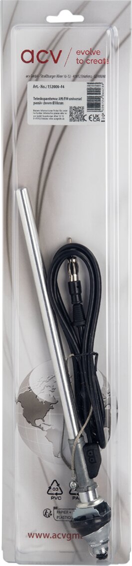 Universele inzinkantenne AM/FM chroom grote kop (38mm) - 152000 44 blister - 152000-44