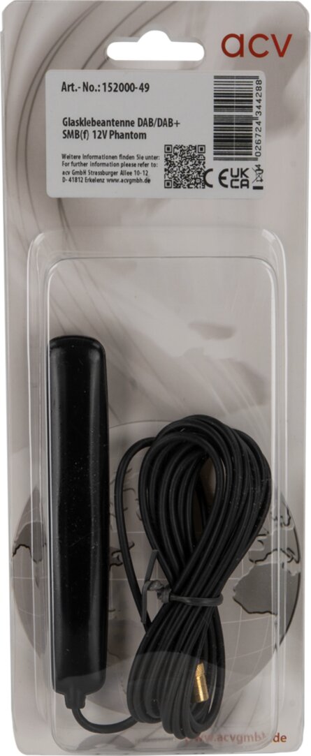 Binnenraam plak antenne DAB+ SMB female 250cm kabel  - 152000 49 blister - 152000-49