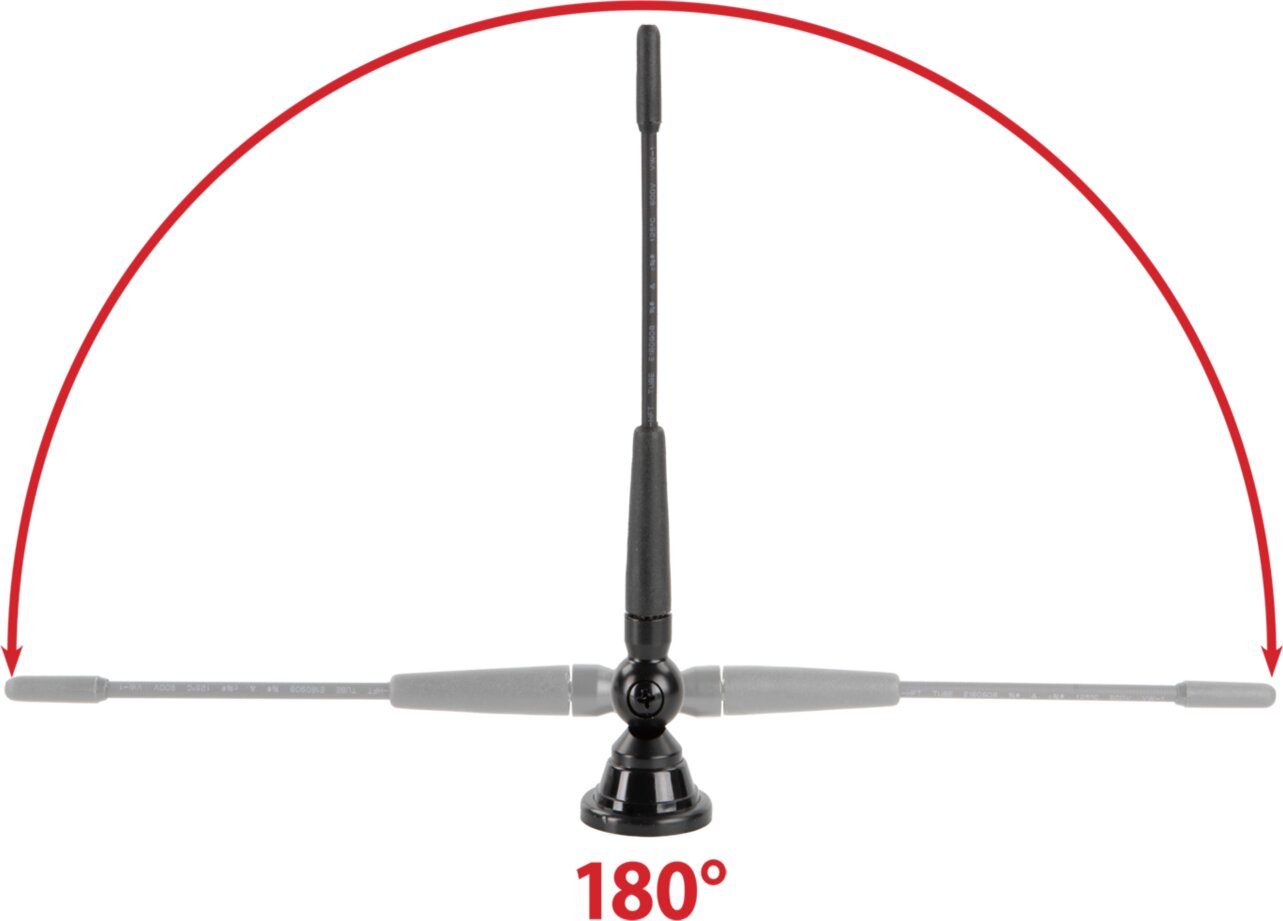 Universele opbouw antenne zwart AM / FM, korte flexibele spriet 14cm - 152000 54 180 grad - 152000-54