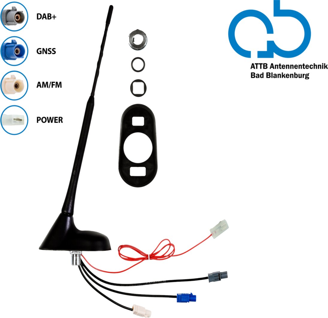 Bad Blankenburg 16V Dak antenne AM/FM DAB + GNSS 76graden hoek, actief - 153 3761 06 - 153-3761-06