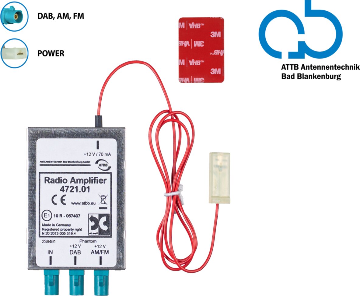 Bad Blankenburg Antennesplitter AM/FM DAB+ 3x Fakra Z(m) versterkt - 153 4721 01 - 153-4721-01