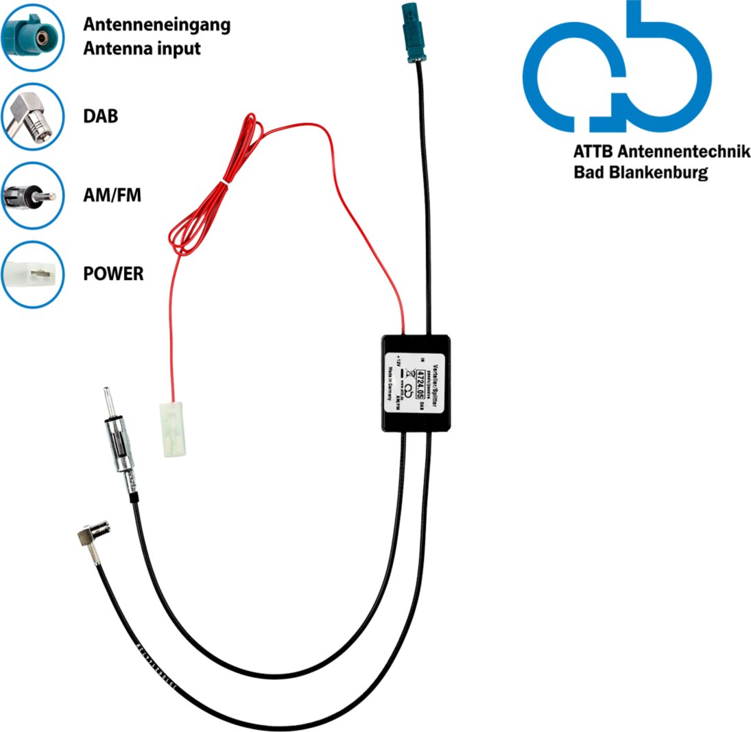Bad Blankenburg Antennesplitter AM/FM DAB+ Fakra(m)>DIN(m)/SMB(f) passief - 153 4724 05 - 153-4724-05