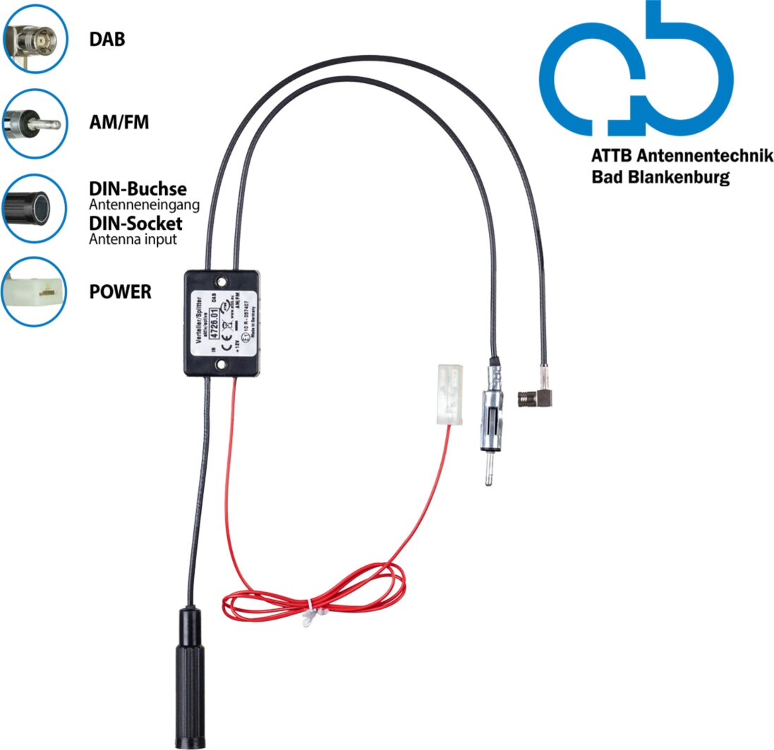 Bad Blankenburg Antennesplitter AM/FM DAB+ DIN(f)>DIN(m)/SMB(f) versterkt - 153 4726 01 - 153-4726-01