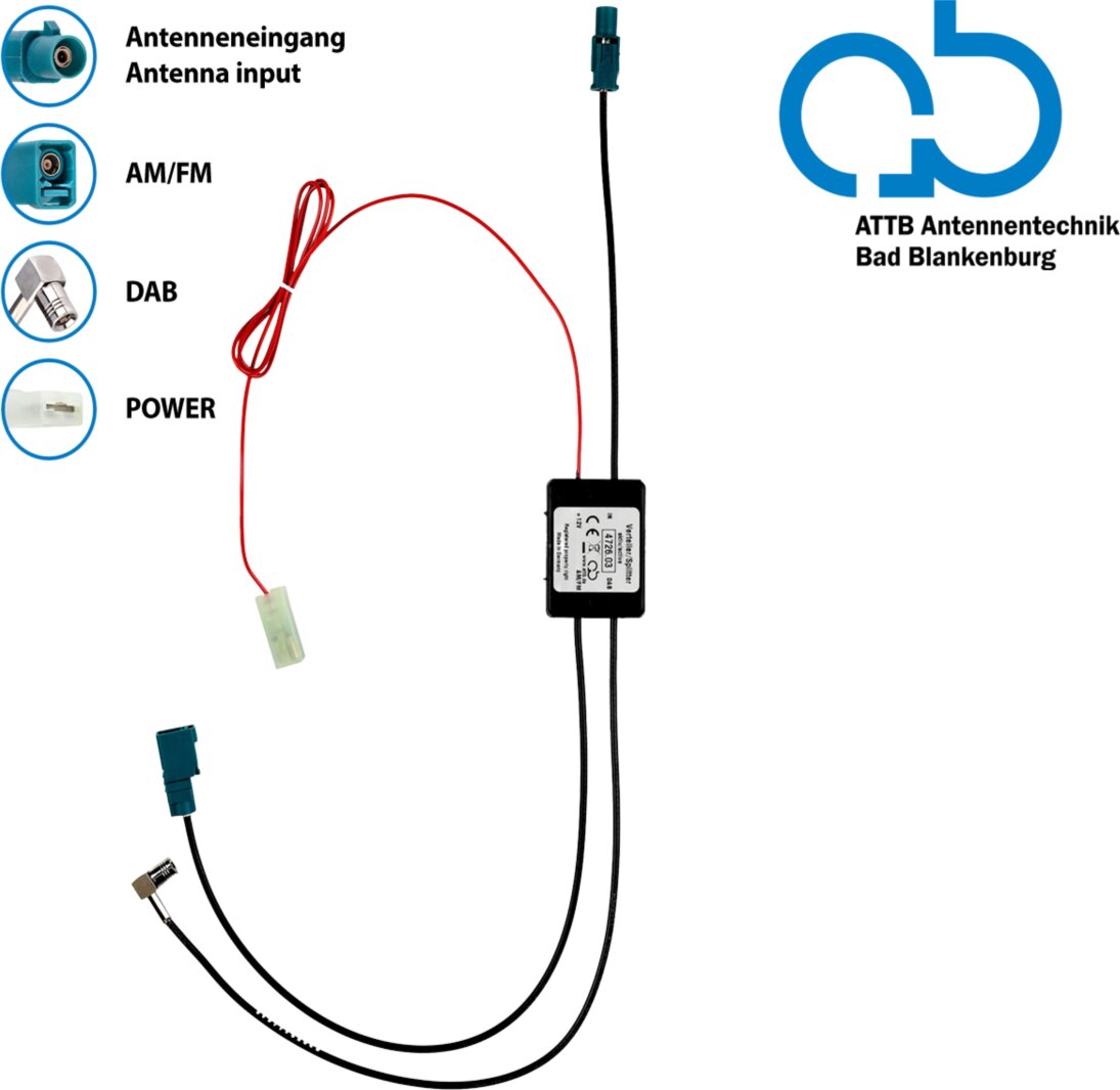 Bad Blankenburg Antennesplitter AM/FM DAB+ Fakra>Fakra(f)/SMB(f) versterkt - 153 4726 03 - 153-4726-03