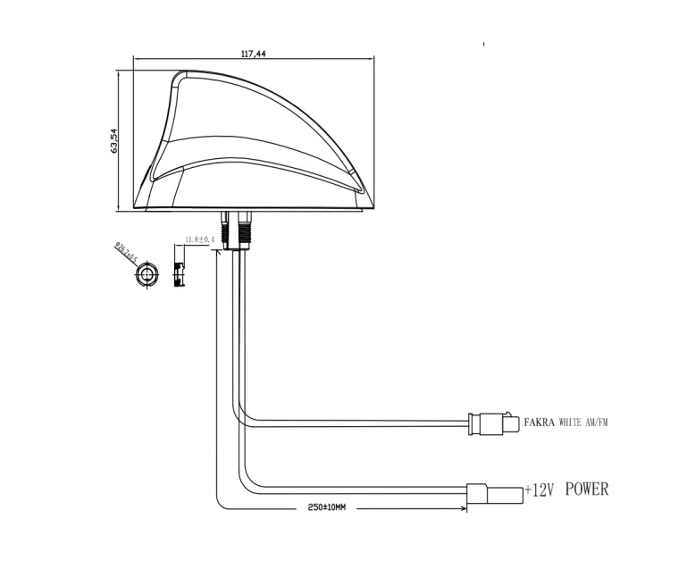 Opti &ndash; Shark fin antenne AM / FM  excl. verlengkabels - 153000 10x - 153000-10X