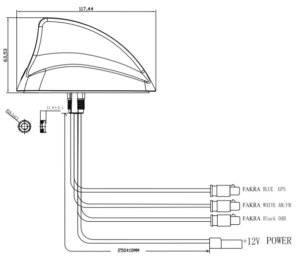 Opti - Shark fin antenne AM / FM DAB / DAB + GNSS (GPS) excl. verlengkabels - 153000 30x - 153000-30X