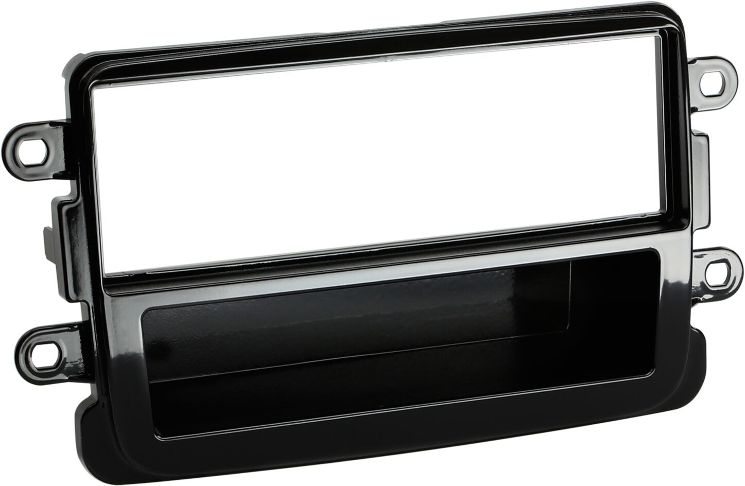 1-DIN Paneel met aflegbakje. Dacia / Fiat / Nissan/ Opel / Renault  Kleur: Piano Zwart - 281250 13 1 - 281250-13-1