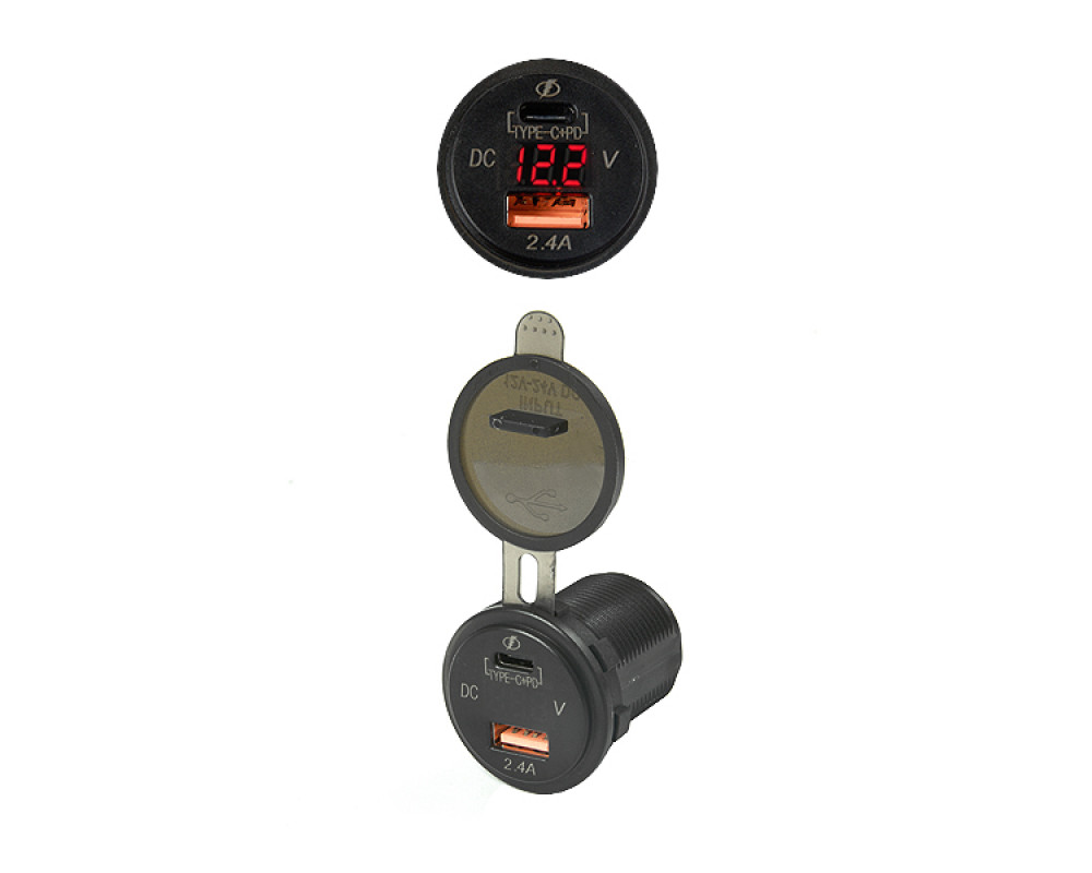 Dual USB auto lader 12V/24V USB-A / USB-C 5V 3.1A snellader - 349045 05 2x - 349045-05-2X