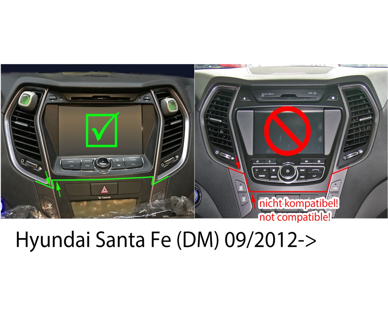 2-DIN Paneel met Pocket Hyundai Santa F&eacute; (DM) 2012-2019 Kleur: Zwart - 381143 25 not compatible hu - 281143-25
