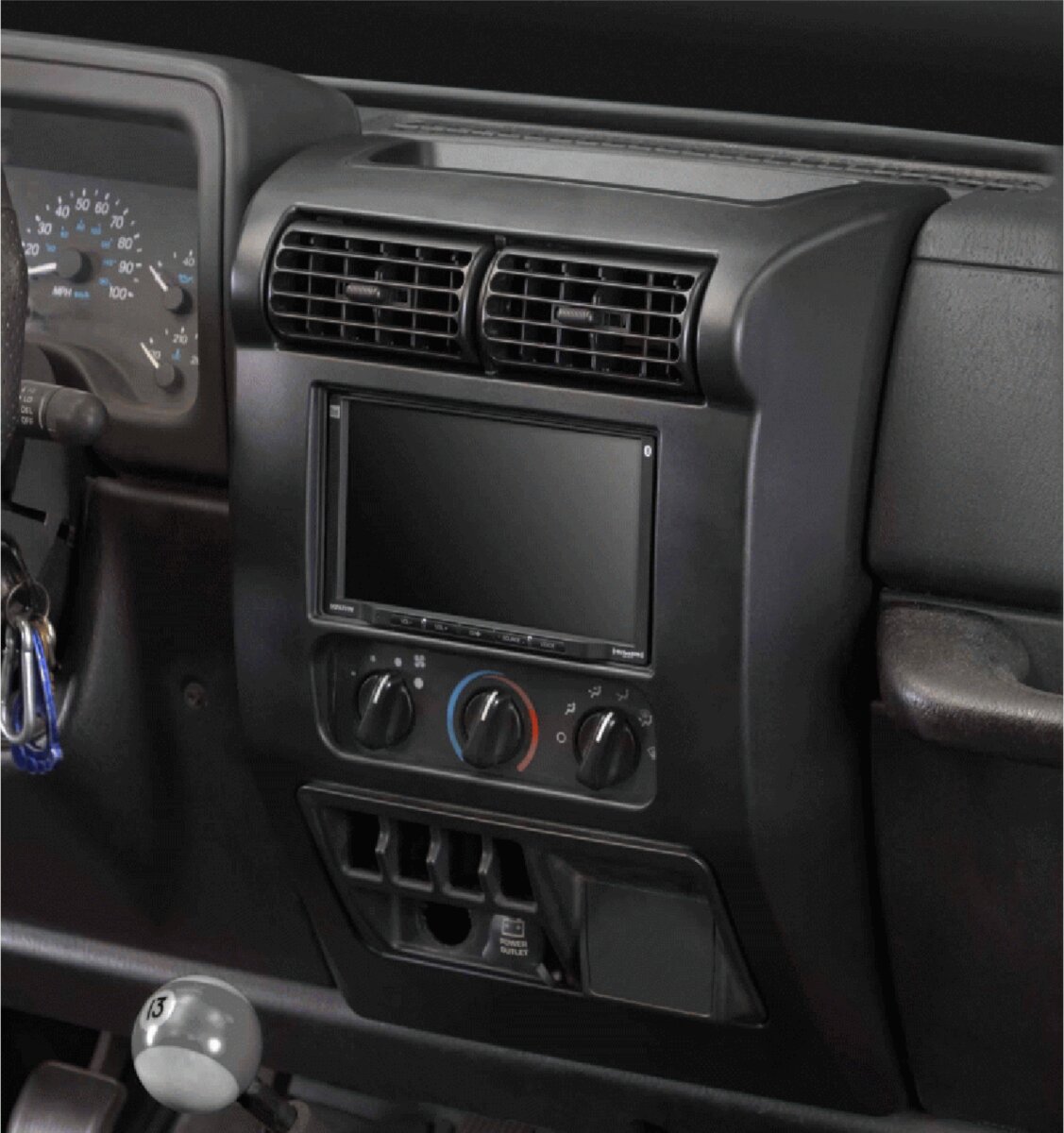 2-DIN radiopaneel Jeep Wrangler(TJ) 01/2003-03/2007 (METRA) - 381145 27 1 angle installed - 381145-27-1