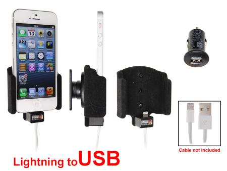 Apple iPhone 5 / SE Passieve houder. Originele lightning kabel met Belkin USB 12/24V plug - 514442 - 514442