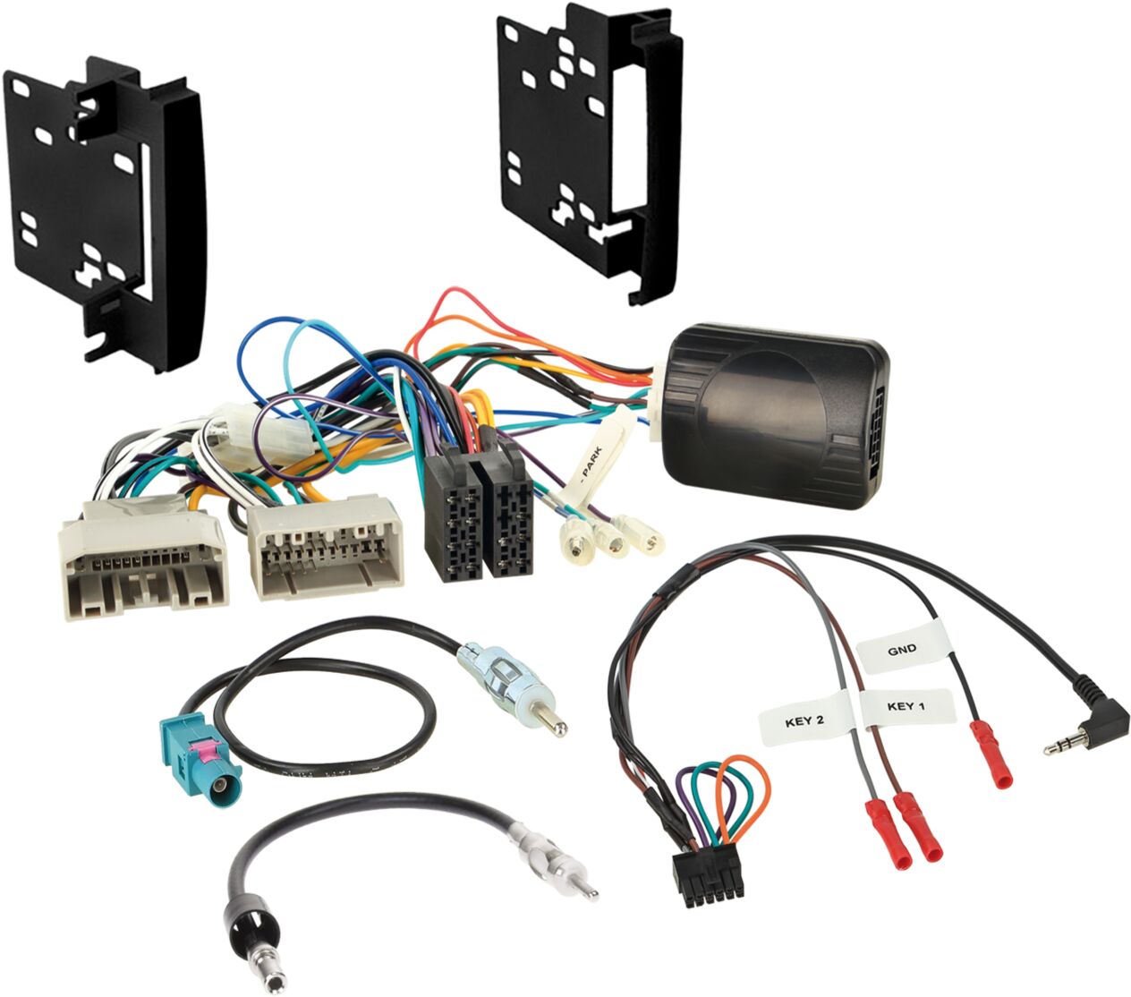 2-DIN Kit Dodge/ Jeep/ Chrysler stuurwielbediening met geluid bediening, multilead en 2 antenne adap - 621145 07 1 - 621145-07-1