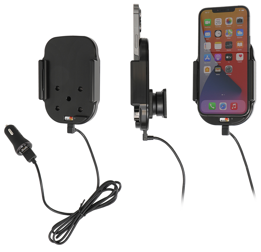 Apple iPhone 12 Pro Max Qi Wireless  Actieve verstelbare houder met 12V USB plug - 718236 a - 718236