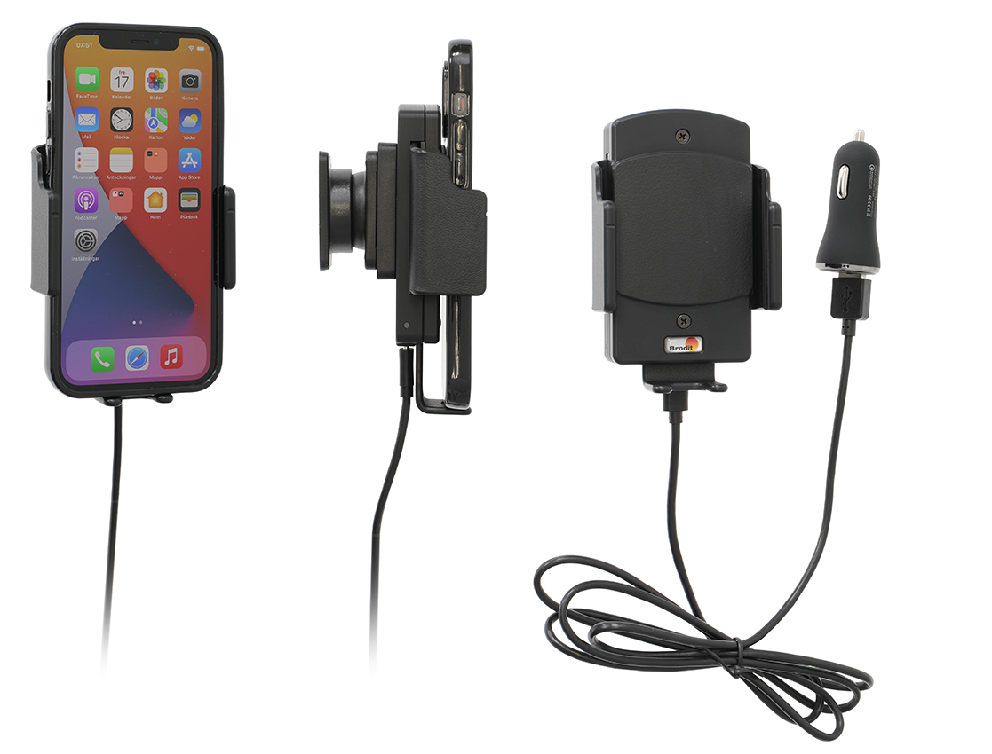 Universele verstelbare Qi houder/lader 61-83/6-11mm USB sig.plug - 718300 - 718300