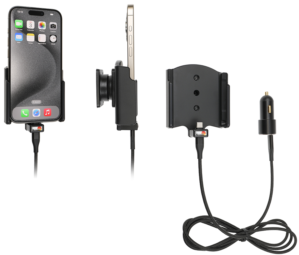 Apple iPhone 15 Actieve houder met 12V USB plug (Gestoffeerd) - 721369 - 721369
