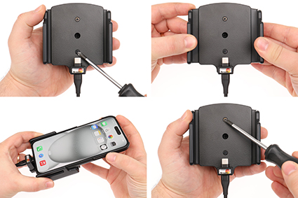 Apple iPhone 15 Plus / 15 Pro MAX , Actieve verstelbare  houder met 12V USB SIG-Plug 70-83mm - 721371 1 - 721371