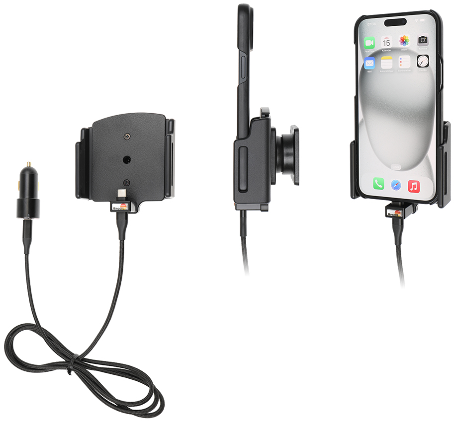 Apple iPhone 15 Plus / 15 Pro MAX , Actieve verstelbare  houder met 12V USB SIG-Plug 70-83mm - 721371 a - 721371