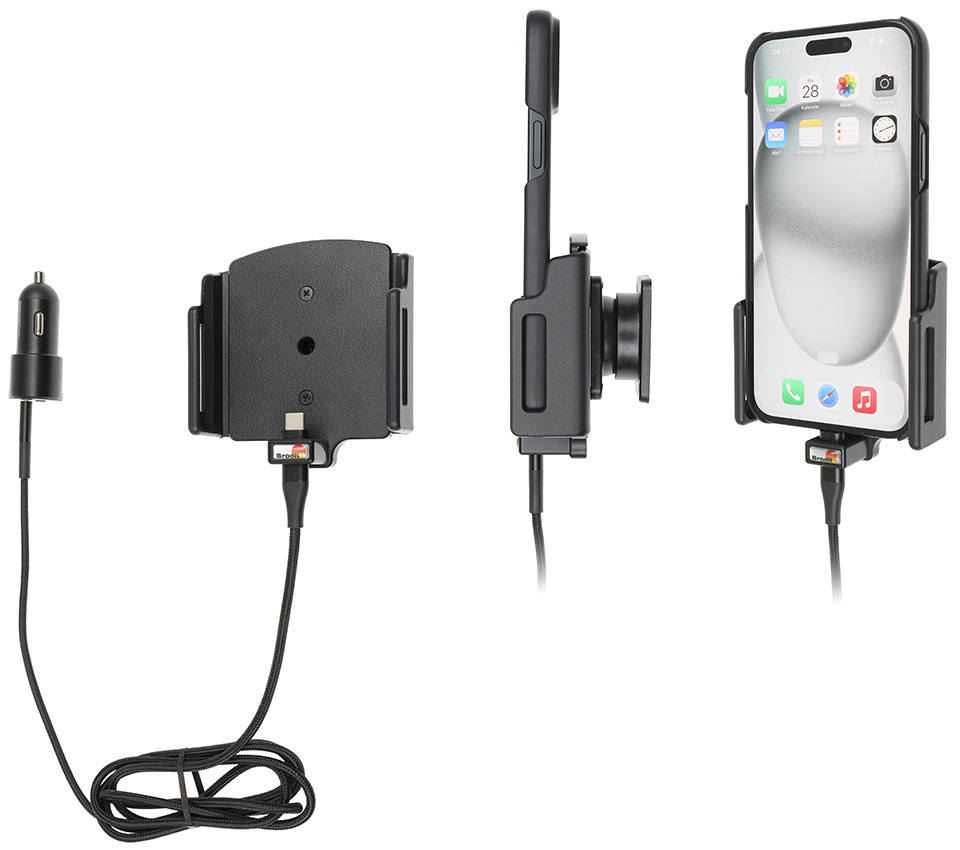 Apple iPhone 15 Plus / 15 Pro Max , Actieve verstelbare  houder met 12V USB SIG-Plug 70-83mm - 721377 a - 721377