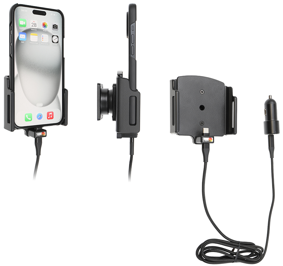 Apple iPhone 15 Plus / 15 Pro Max , Actieve verstelbare  houder met 12V USB SIG-Plug 70-83mm - 721377 - 721377