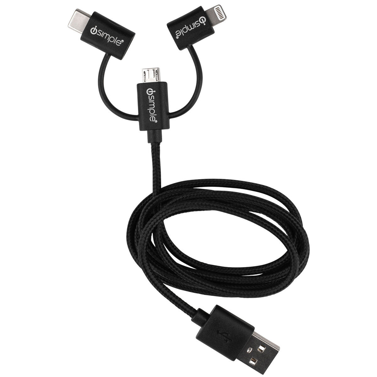 iSimple Datakabel USB naar Lightning / Micro USB / USB C 1m zwart - Is3 1 - IS9406BK