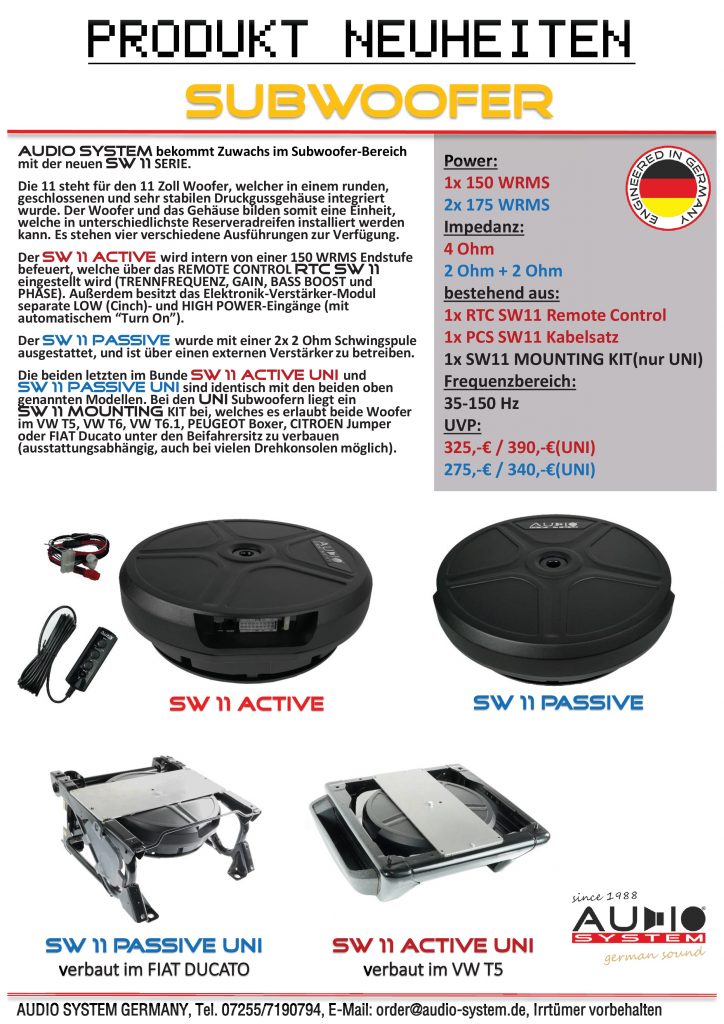 28 cm passieve reservewiel subwoofer met aluminium behuizing + SW11 MOUNTING KIT  - Sw 11 news 724x1024 - SW11 PASSIVE UNI