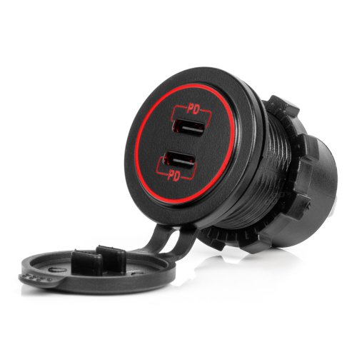 Dual USB C auto lader12/24V 6.0A max rood verlicht  - 04223 01 - 04223