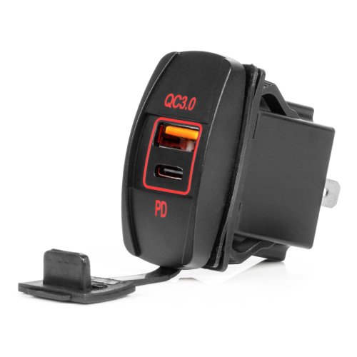 Waterdichte inbouw USB lader, USB A & USB C QC 3.0 12/24V - 04229 01 - 04229